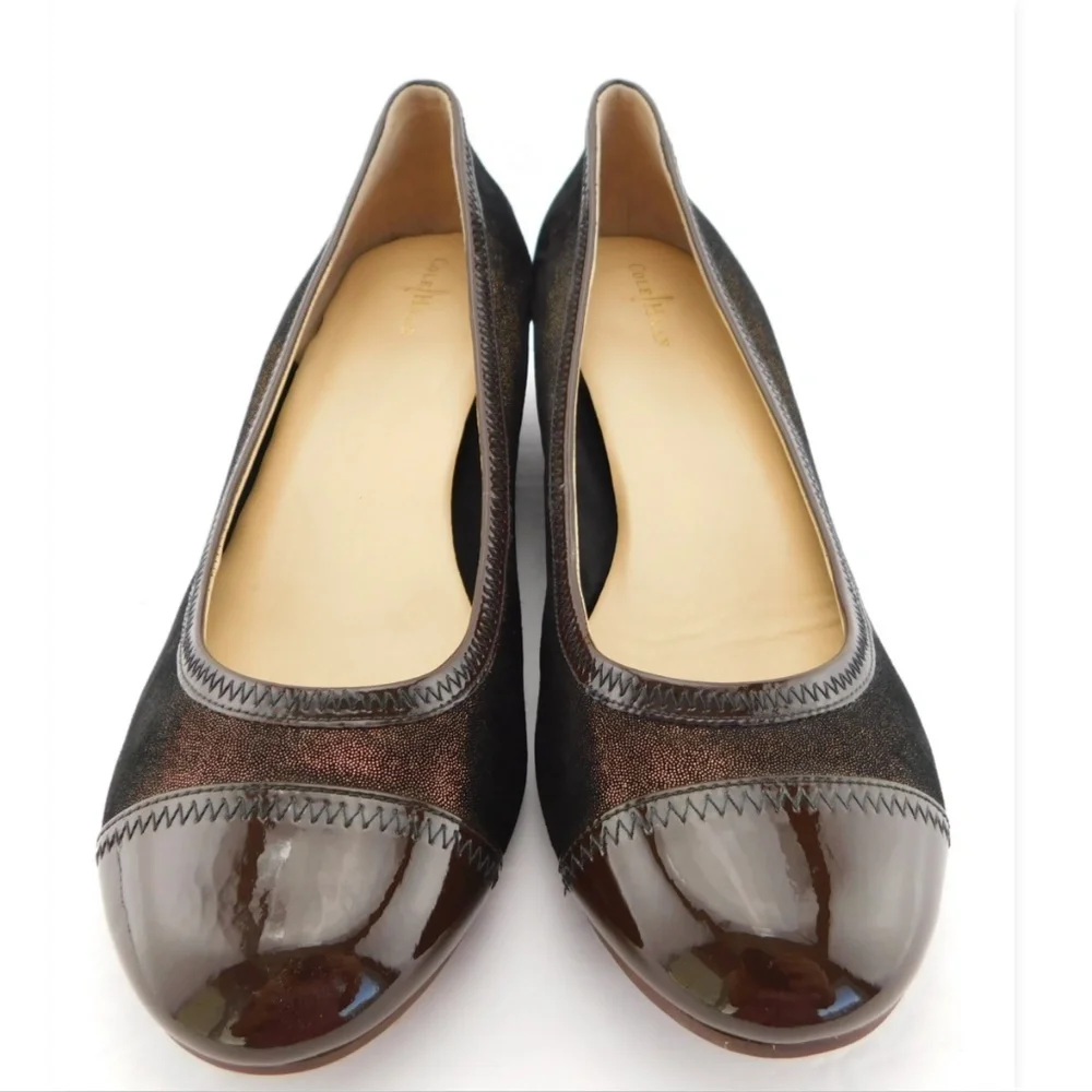COLE HAAN Nike Air Bronze Brown Shimmer Leather Cap Toe Ballet Wedge Pumps 11